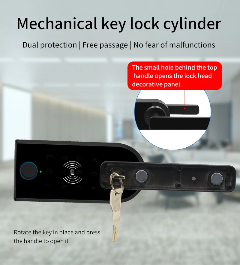 Glass Door Smart Handle Lock Single Open PartitionWith Fingerprint Key Password