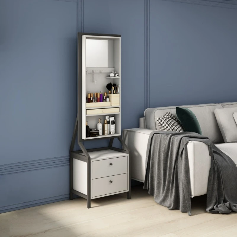

19.7" X 13.7" X 64.9" With Mirror Makeup Dressers Storage Bottom Drawer White Dressers Cabinet Toiletries Bedroom Furniture