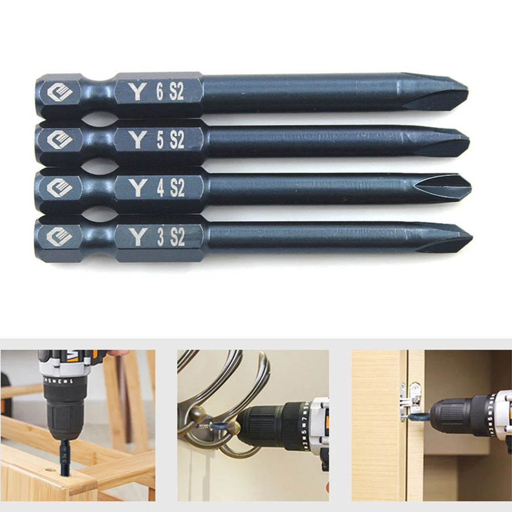 

4pcs 65mm 1/4in Hex Shank Tri-wing Electric Screwdriver Bit Magnetic Set Y3-Y6 For Air Batch Hand Drill Charging Wrench Tools