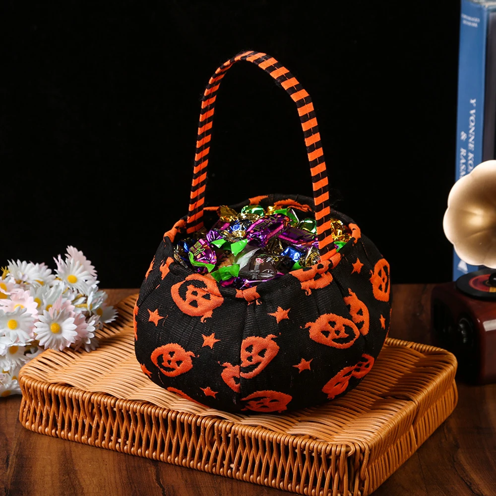 Halloween Trick-or-Treat Bag Pumpkin Bat Spider Skull Head Kids Candy Bucket Goodie Bags Suitable Multi Function Handle Basket