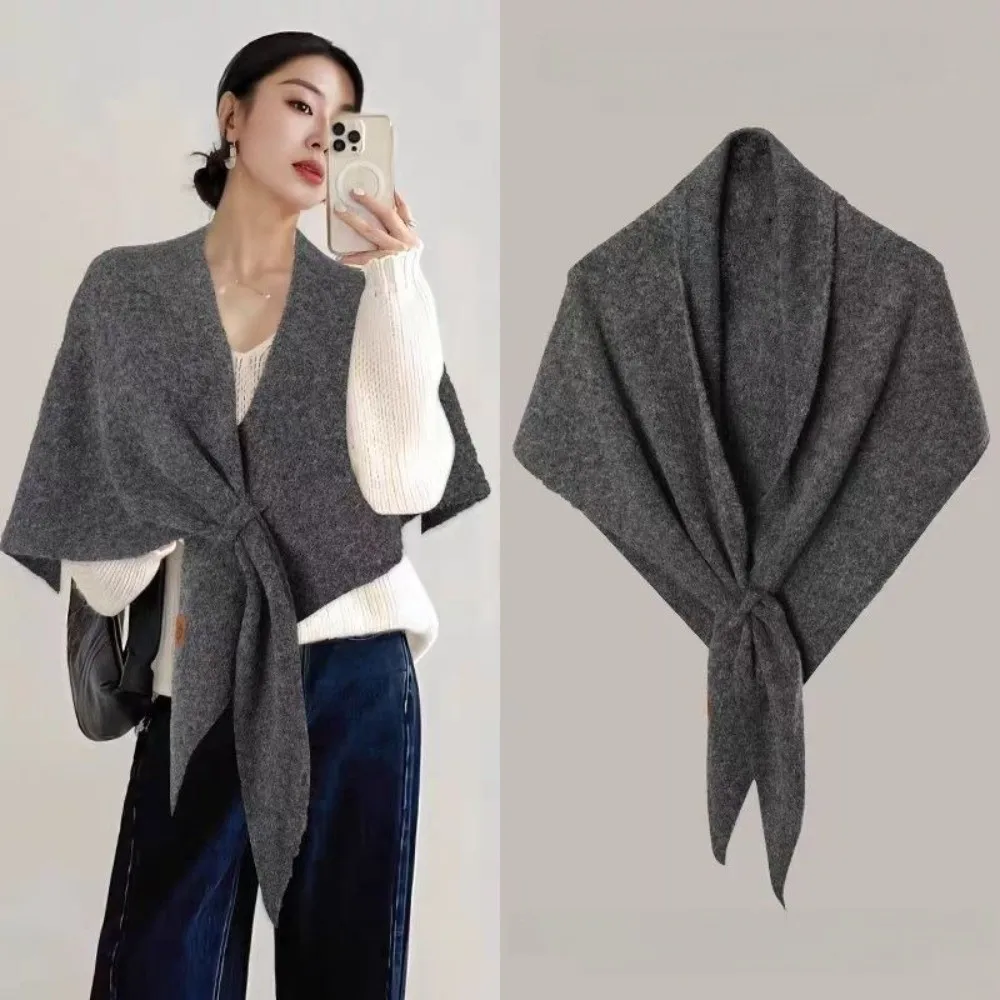 Fashion Solid Color Knitted Shawl Thickened Neck Wrap Triangle Scarf Soft Winter Warm Wool Blended Shawl Nice Gift