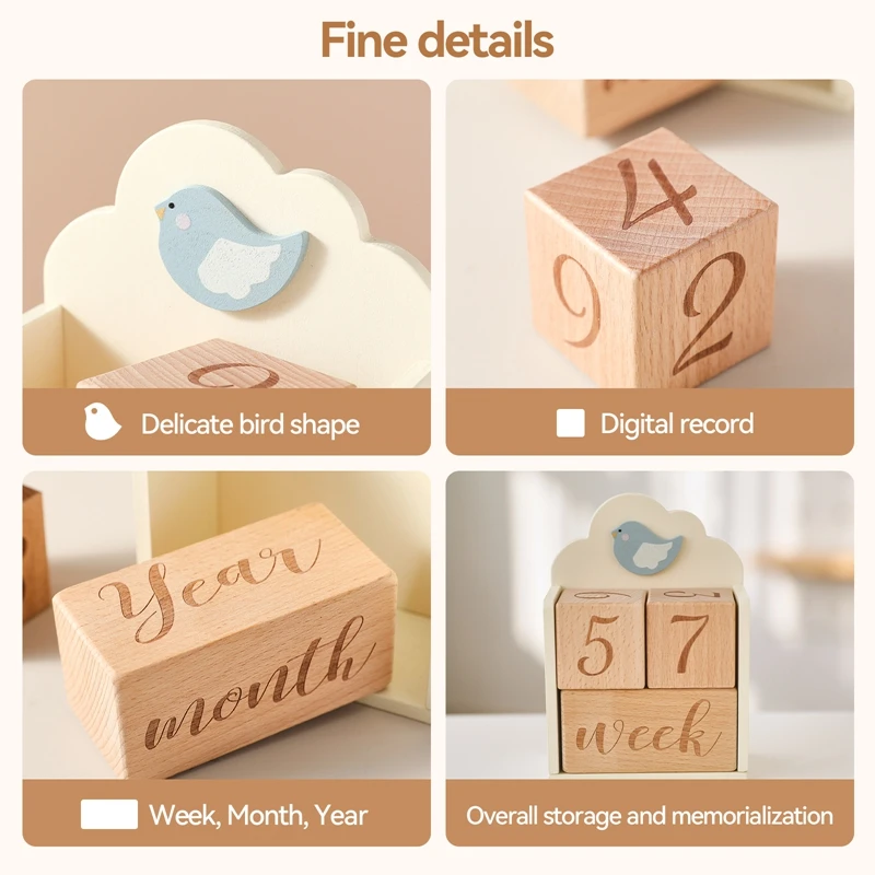 Baby Photography Accessories Wooden Milestone Blocks Birds Wooden Blocks Baby Milestone memorized For Newborn Birthing Gift Set