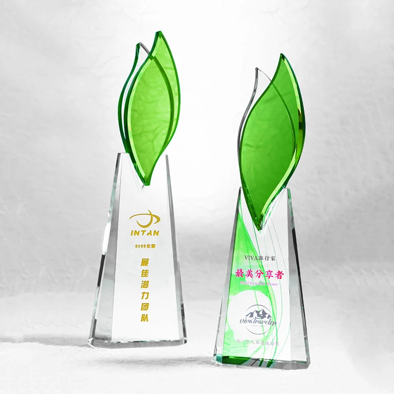 Customized Creative Green Crystal Trophy, Competition Award Annual Meeting Souvenir, Home Decor, Outstanding Staff Medal, 1Pc