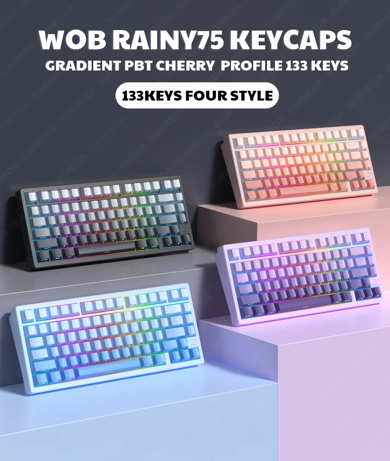 PBT, DYE, SUB Key Caps, cereja Perfil