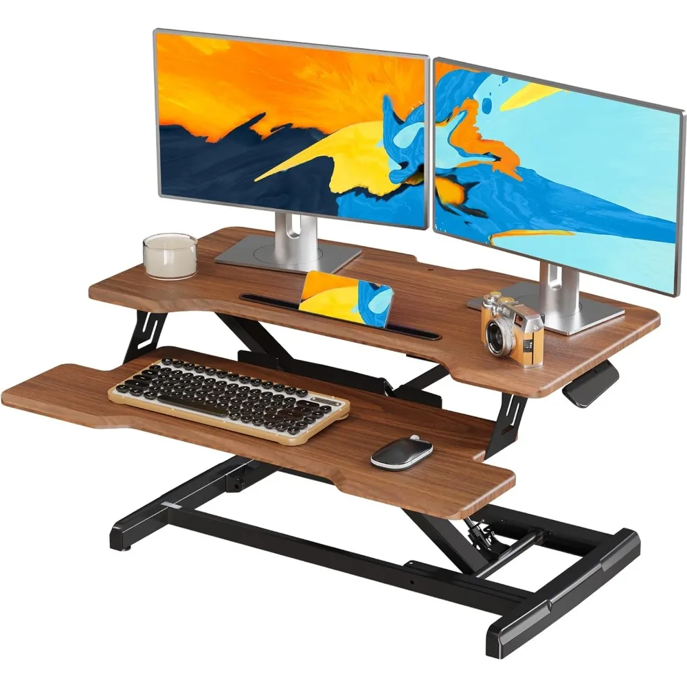 

Standing Desk Converter 32 inch, Height Adjustable Sit Stand Desk Riser, Quick Sit to Stand Tabletop Dual Monitor Riser