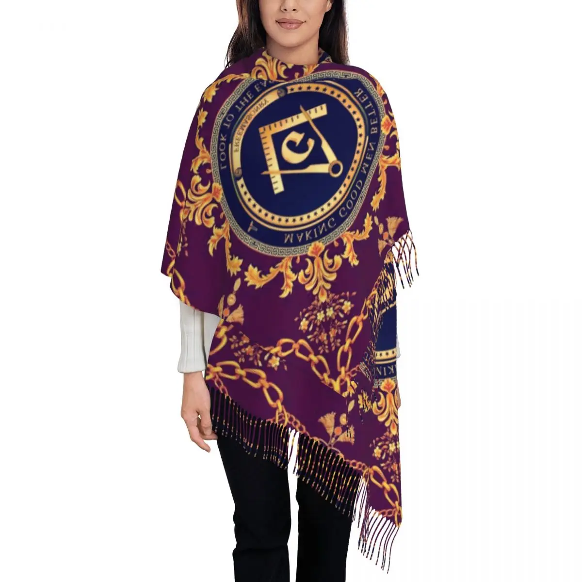 

Fashion Freemason Baroque Design Tassel Scarf Women Winter Fall Warm Shawl Wrap Female Masonic Mason Scarves