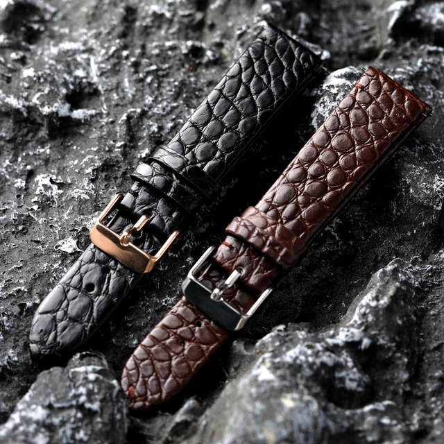 Pulseira de couro artesanal de crocodilo masculina, pulseira de couro  genuíno, ultra fina, preta, marrom, liberação