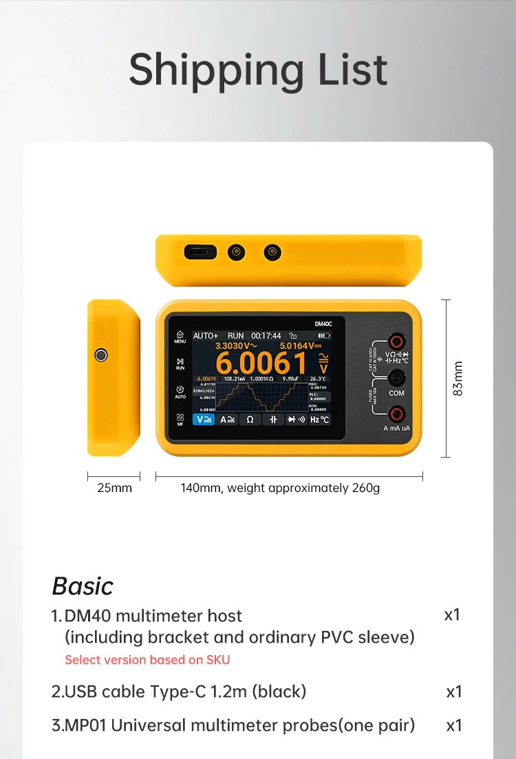 DM40 Digital Multimeter Oscilloscope Signal Generator 3 in 1 50M Sample rate Vol