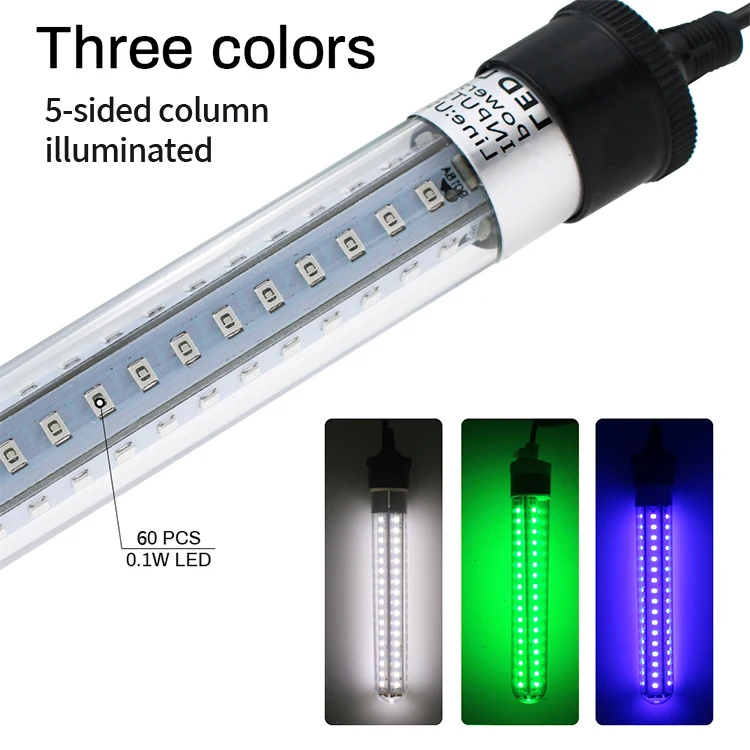 Fishing Light Underwater night fishing light 5V-12V 6.5W spearfishing light green IP68 boats waterproof 5M corded lamp for ice fishing