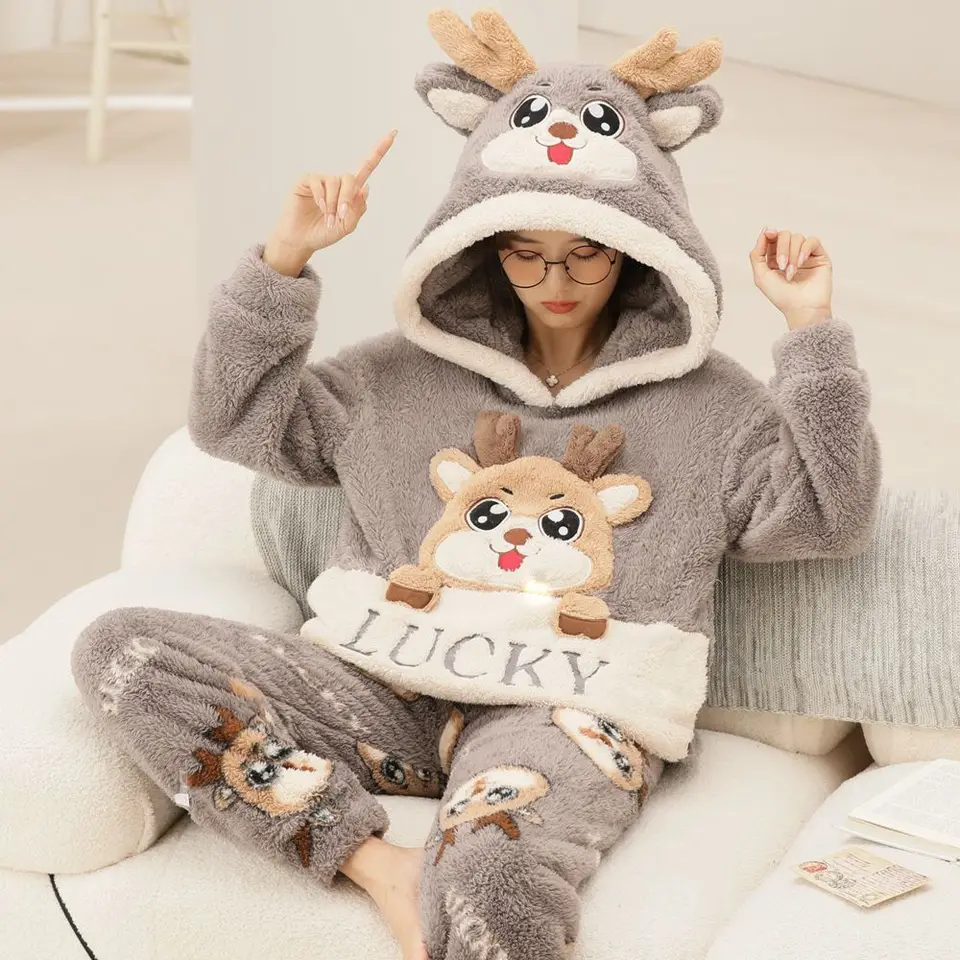 Oelaio Clearance - Pijaa De Invierno Para Ujer, 2 Piezas, Cálido Forro Polar, Conjunto De