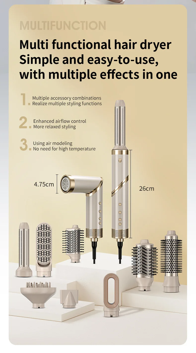 9 in 1 Hair Dryer Hot Comb Set Professional Curling Iron Hair Straightener Styling Tool For Professional Hair Dryer Household