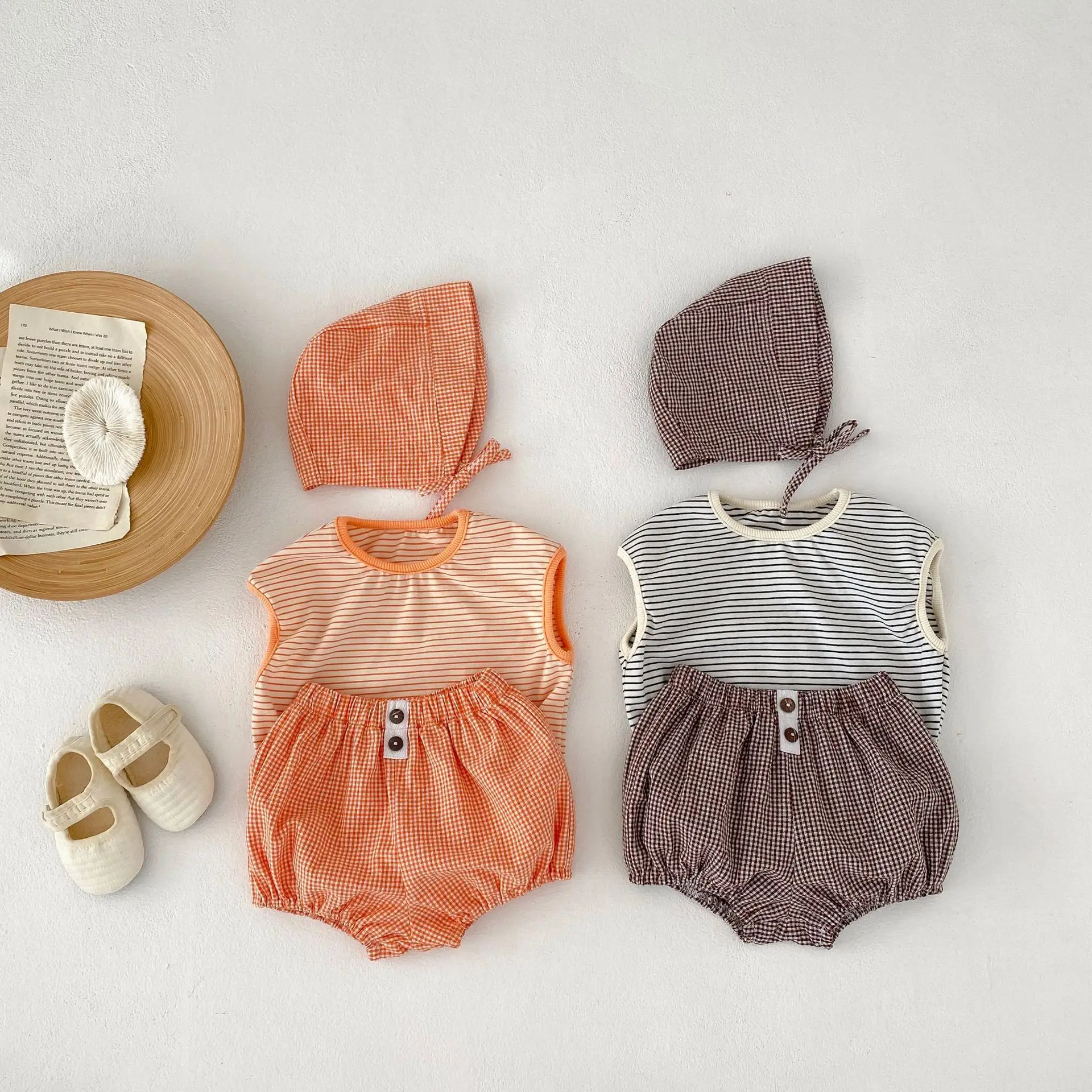 

0-3Y Toddler Baby Boys Clothes Sets 2023 Summer Infant Striped Sleeveless T-Shirt+Shorts+Hat 3Pcs Baby Girls Clothes Outfit Suit