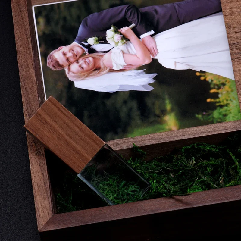 USB Flash Drive JASTER USB 3.0 Flash Drive Crystal walnut wood box Pen Drive Free Memory Stick Photography Wedding Gift Pendrive 64G