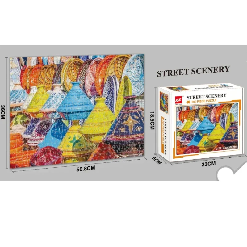 36*50.8cm Paper Jigsaw Puzzle 500pcs Morocco Street Scenery Landscape Painting Creative Adult Stress Relief Christmas Gifts 4