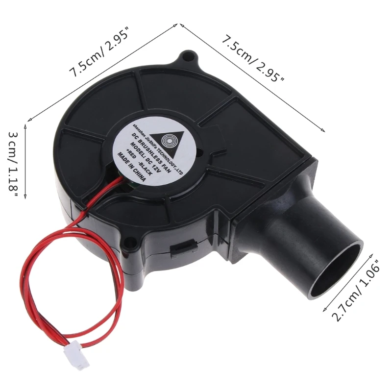 야외 바베큐 팬 공기 송풍기 7530 75x75x30mm 12V 0.3A 2500R 공기 흐름 27mm 공기 튜브 녹색 계란 그릴 스토브 요리