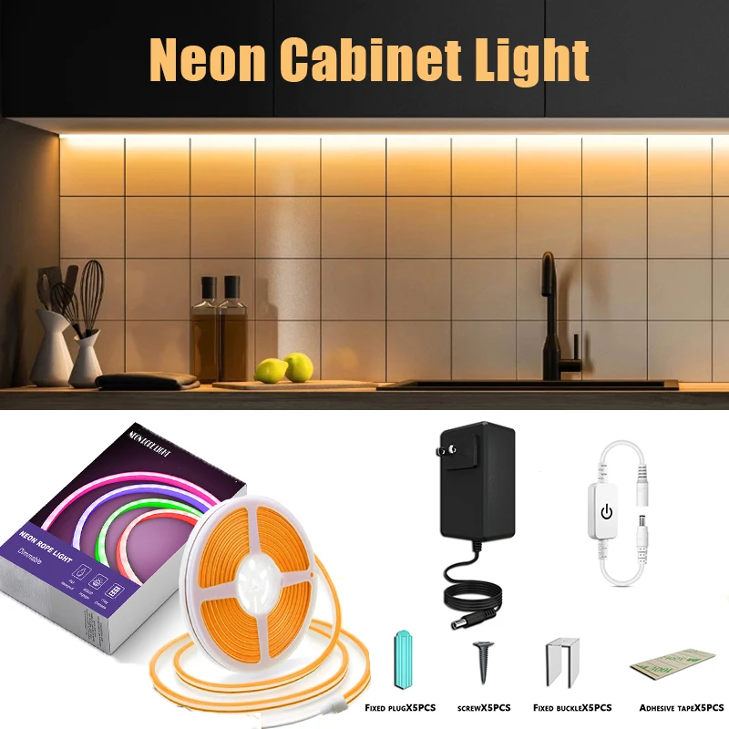 

LED Neon Light Strip 5M Water-proof Cabinet Light Dimmable Linear Lighting IP68 Waterproof Flex Ribbon for Home Decor