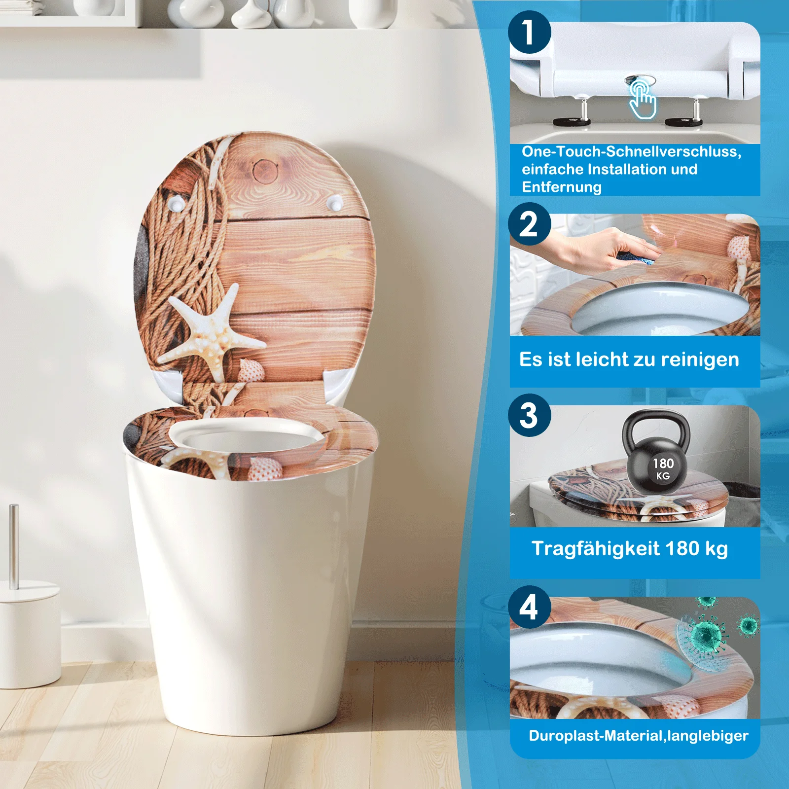 SINOBATH WC Sitz mit Absenkautomatik Nachhaltiger Stabiler Resz Toilettendeckel Antibakterieller Toilettensitz Klobrille Lid – Detail 6