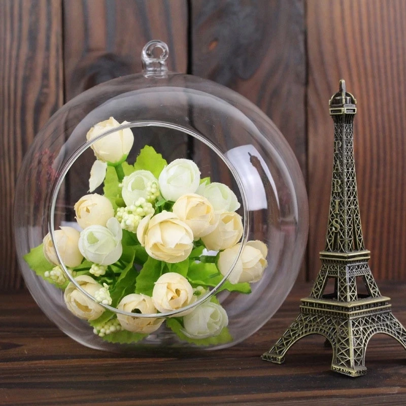 12pcs 8/10cm Hanging Tealight Holder Glass Candle Holder Globes Terrarium Wedding Candlestick Vase Home Hotel Bar Decor