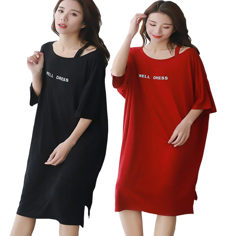

Ночная рубашка из модала и хлопка, женское новое летнее длинное платье, одежда для сна, ночная рубашка свободного покроя, женская одежда для сна