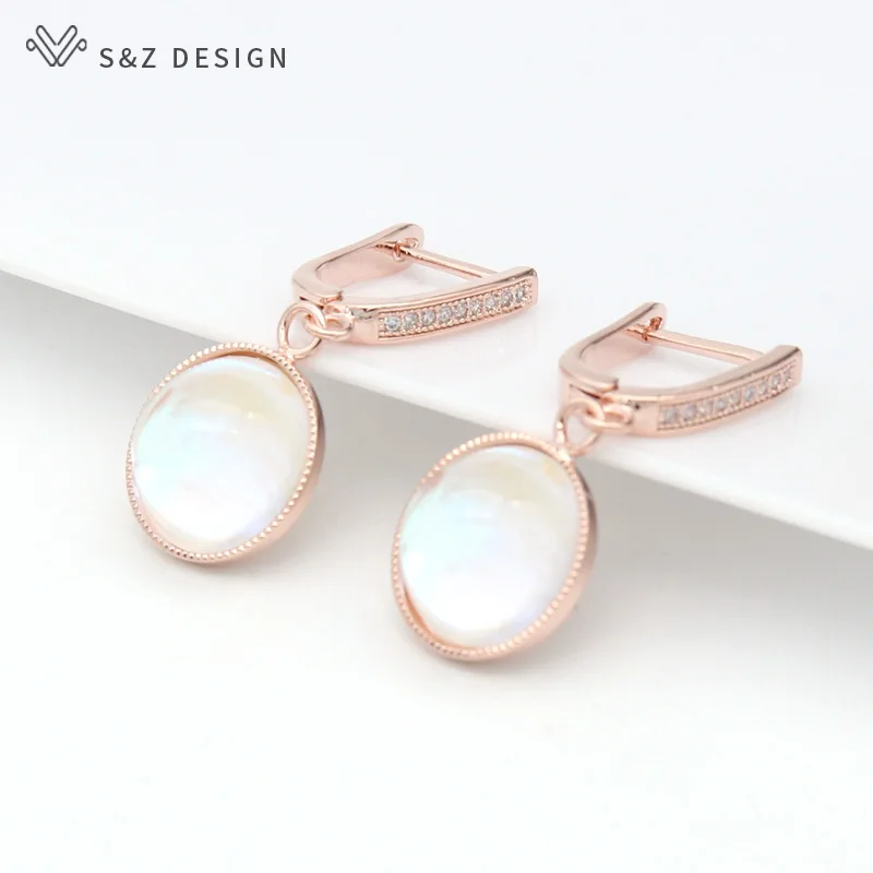 S&Z DESIGN New Fashion Luxury Colorful Round Crystal Dangle Earrings For Women 585 Rose Gold Color Wedding Jewelry Party Gift