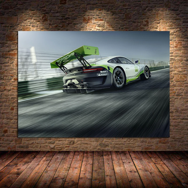 Supercar Green 911 GT3 R Sport Car Wall Art Posters and Prints Modern Canvas Paintings for