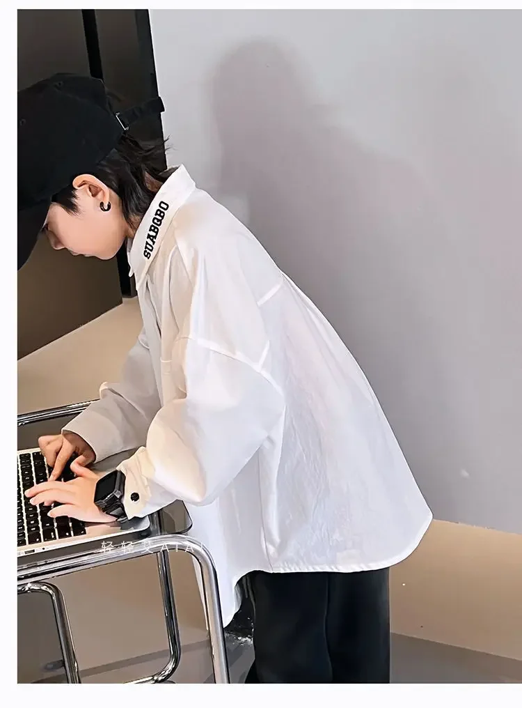 جديد 3-12 سنة ربيع الخريف الفتيان قميص بلون واحدة الصدر الوقوف طوق كم طويل قميص للأطفال الأطفال القطن قميص