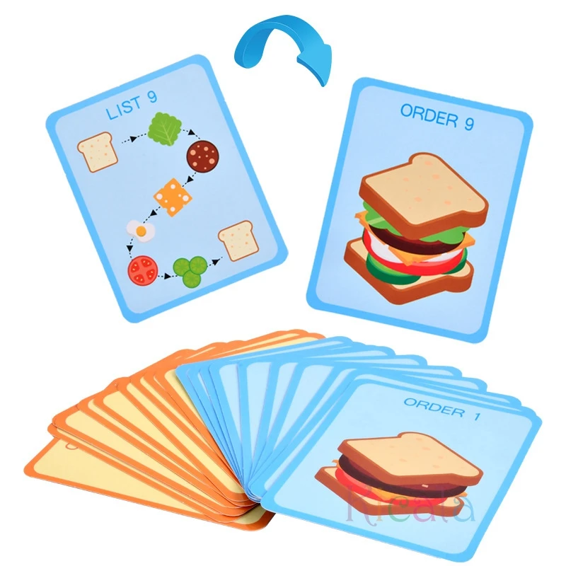 Jouet burger en bois, jouets Jouets empilables de hamburgers en bois avec  cartes, jouet empilable sandwich de coordination œil-main pour la maison  Lvgs