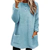 Autumn Winter O Neck Pullover Plush Hoodie Women Daily Commuter Casual Double Pockets Splice Hem Sweatshirt Female Long Warm Top 3