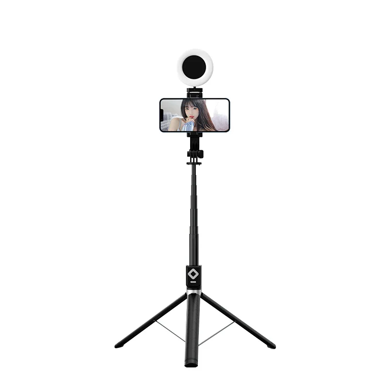 Extendable live Tripod Selfie Stick Support LED Ring Dual