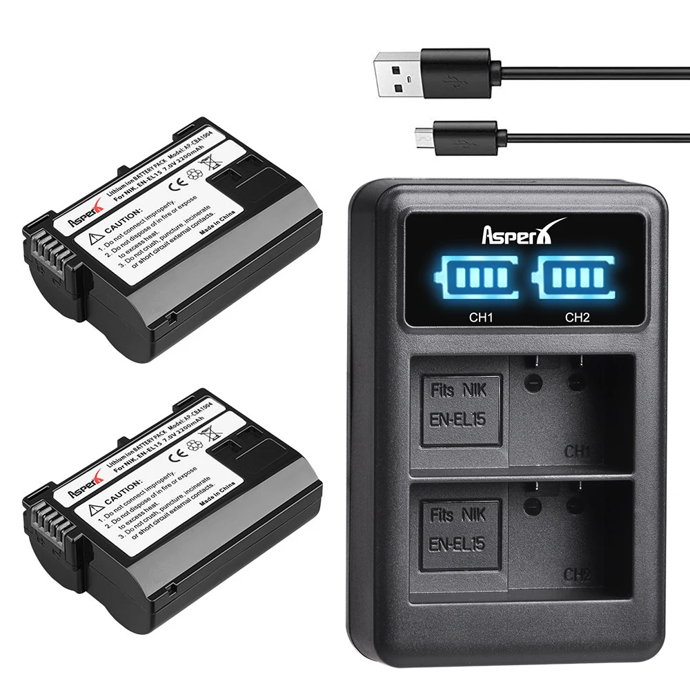 2X En-El15 En El15 Enel15 Batteria Bateria + Caricabatterie Per Nikon Z5 Z6 Z6 Ii D610 D750 D800 D810 D850 D7000 D7100 D7200 D7500
