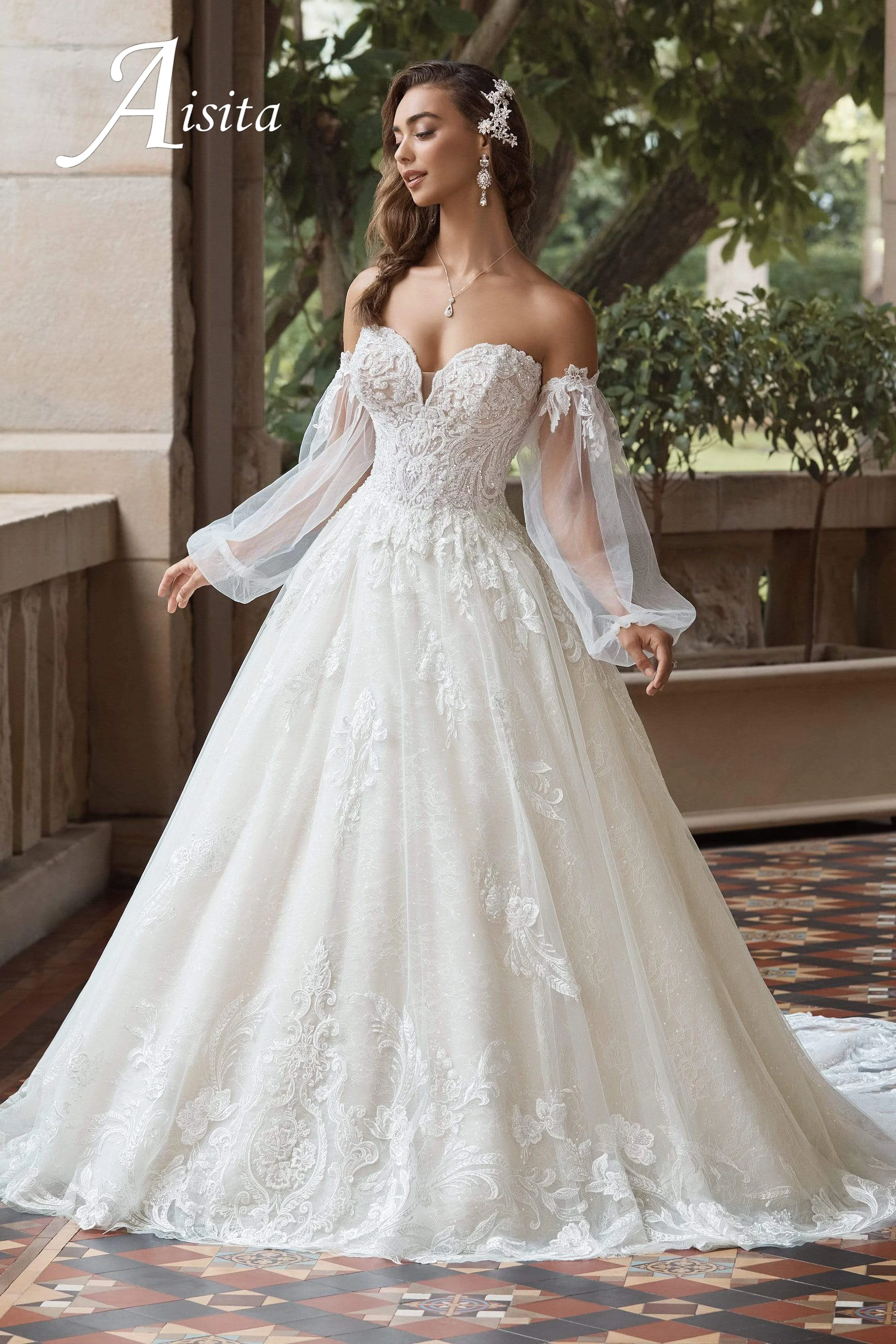 

BoHo Sweetheart Neck Wedding Gown Detachable Sleeves Lace Appliques Bridal Dress Floor-Length Robe De Mariage 2023 Nouveauté