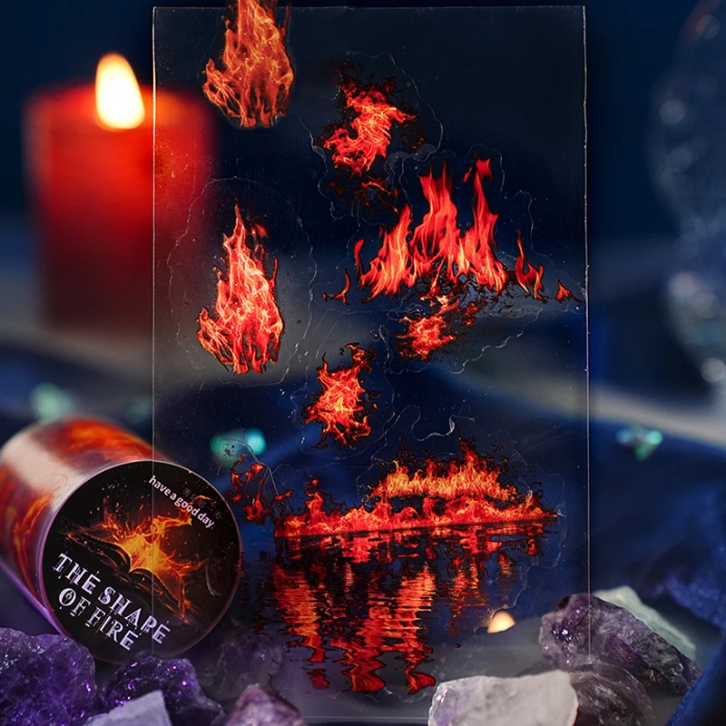 Mr.Paper 200cm/롤 불꽃 모양 다이컷 PET 테이프, 불꽃 & 불타는 글자 장식 테이프 (스크랩북킹 및 저널링용)