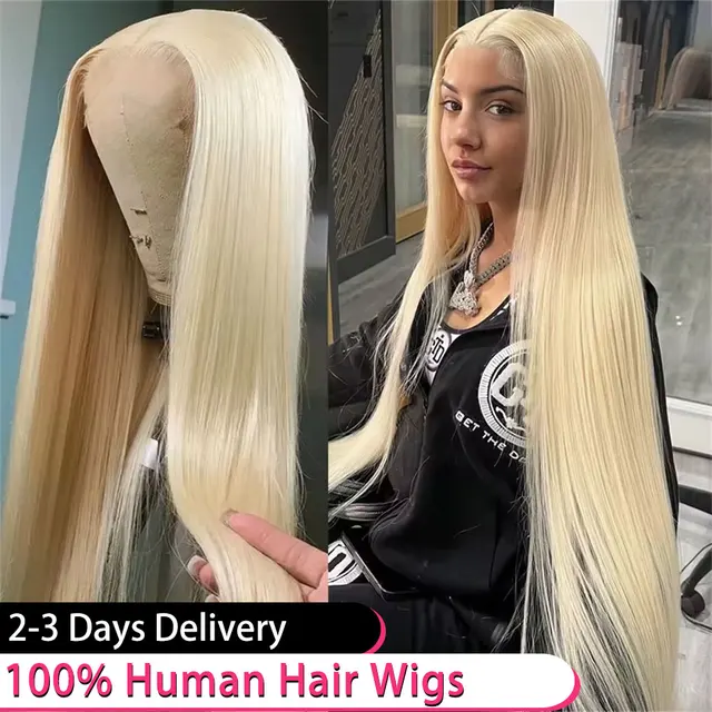 Perruque Lace Frontal Wig brésilienne naturelle, cheveux lisses, blond 613, 13x6, HD, 40 pouces, 13x4, Colode, pour femmes noires 1