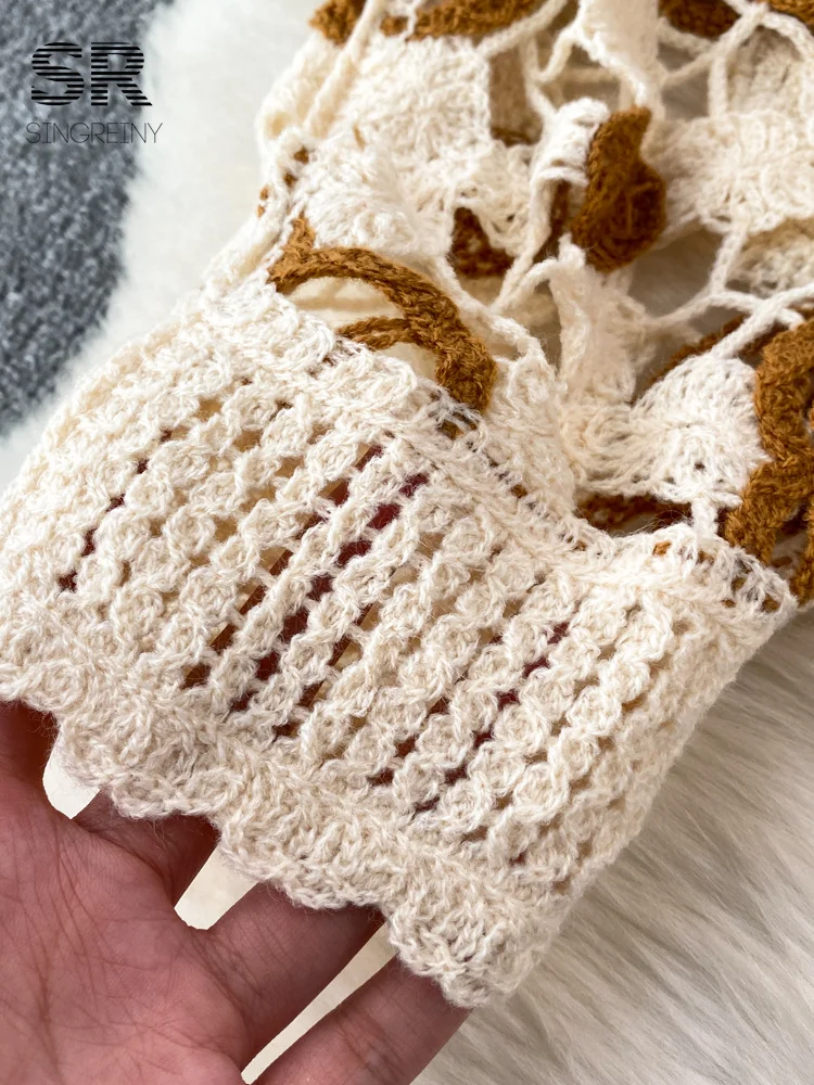 SINGREINY 선 스크린 후크 여름 니트 탑 여성 우아한 O 넥 중공 랜턴 슬리브 숙녀 휴가 술 비치 블라우스