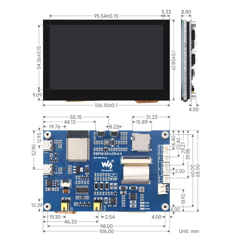 ESP32-S3  ġ ÷  , ׳   , 800  480, 32 Ʈ LX7  ھ μ, 4.3 ġ