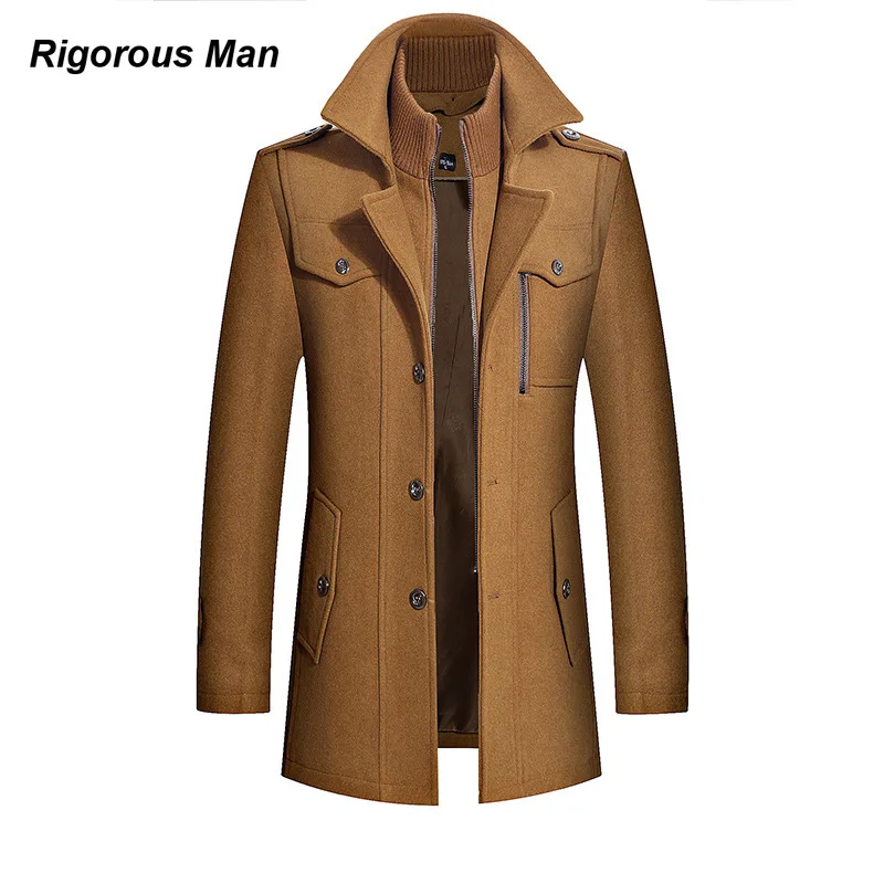 High Quality 46%Wool Coat For Men Winter Solid Color Zipper Double Collar Thick Warm Woolen Coat European Design Men's Clothing