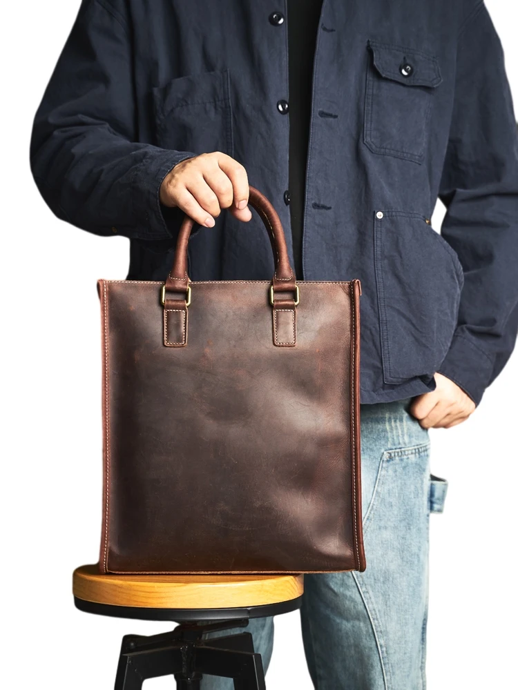 Vintage Echtes Leder männer Schulter Tasche Große Kapazität Totes Männer Handtasche Mode-Business Aktentasche Männliche Schulter Messenger – Detail 1