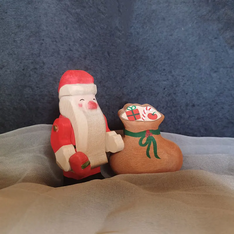 Figurine Père Noël Bleu Avec Ours Et Sac De Jouets - Déco Noël Originale 20,5 Cm