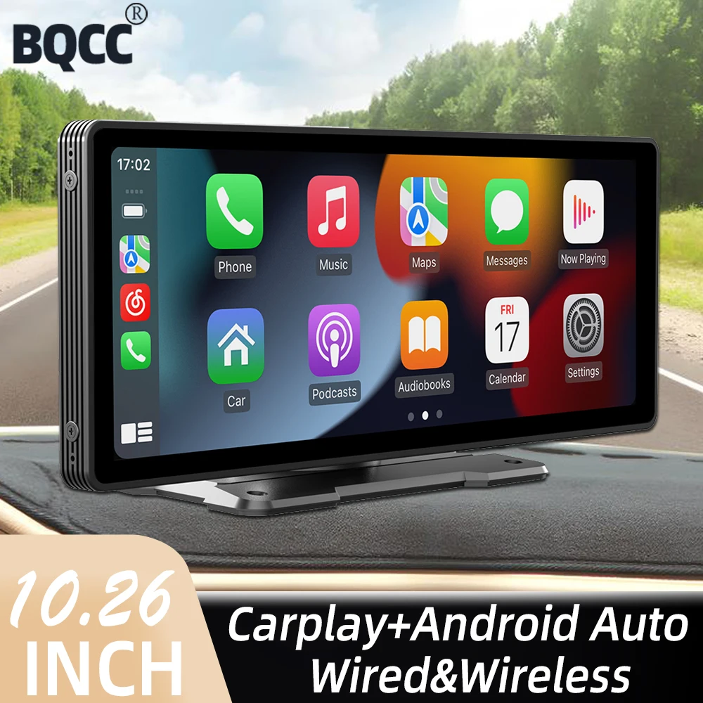 BQCC-reproductor Multimedia con pantalla táctil IPS para coche, autorradio Universal de 10,26 pulgadas con Android, CarPlay, vídeo, entrada auxiliar, Bluetooth, MirrorLink