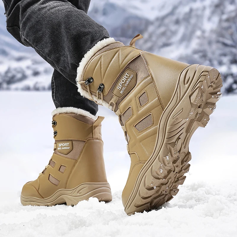 

Men's Hiking Work Boots Non-Slip Lightweight Winter Warm Plush Lining Outdoor Military Combat &Tactical Breathable Desert Boots