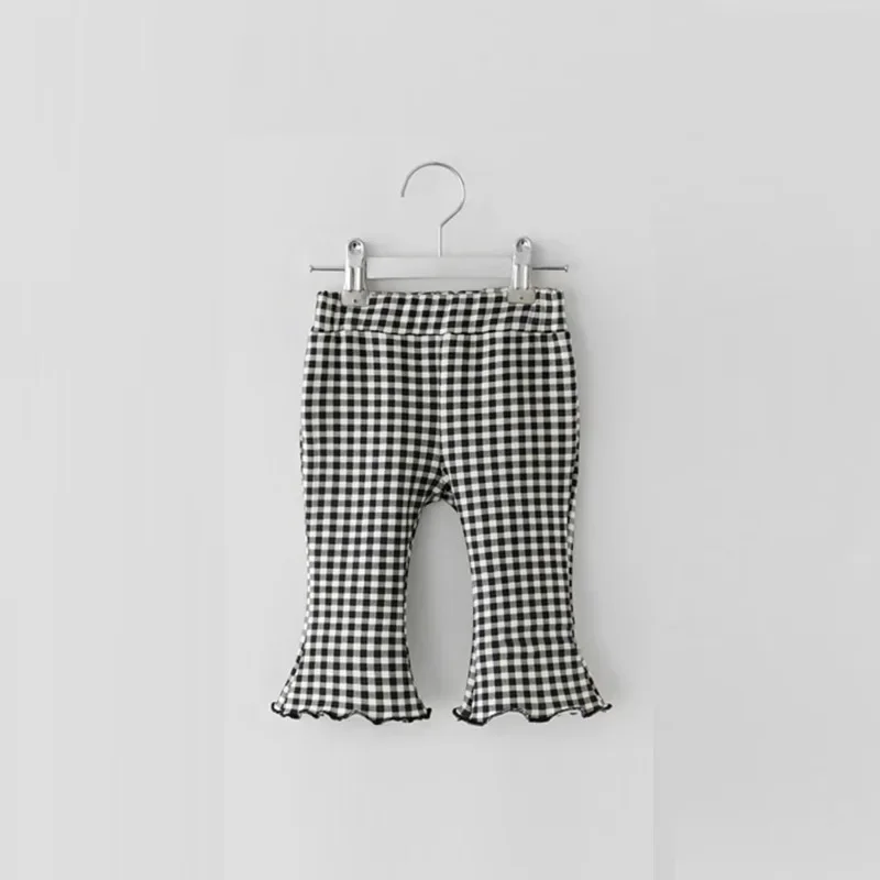 9764A Children Pant Korean Girls Plaid Bell Bottoms Summer New Baby Girl Casual Pants Cotton Trousers Fashion Bell Bottoms