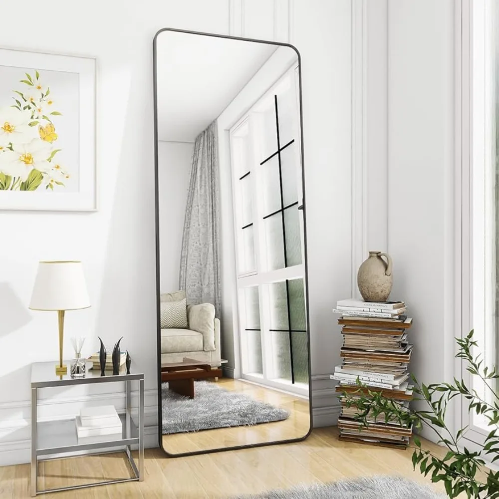 

Black Full Length Mirror,60"x20" Rounded Floor Mirror Standing Hanging or Leaning Against Wall Dressing Room Mirror Full Length