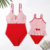 Striped Swimsuits Family Matching Outfits Ruffled Mother Daughter Swimwear Mommy and Me Bikini Clothes Mohte Kids Swimming Dress