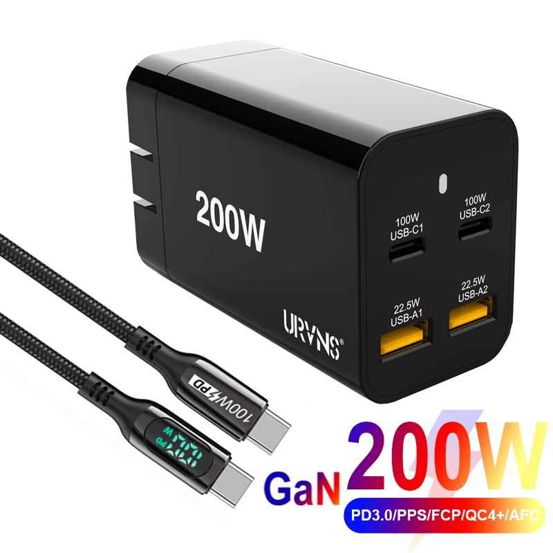 

Зарядное устройство с несколькими портами USB C, 200 Вт, зарядная станция с 4 портами USB, адаптер питания для MacBook Pro, iPad, Dell, iPhone