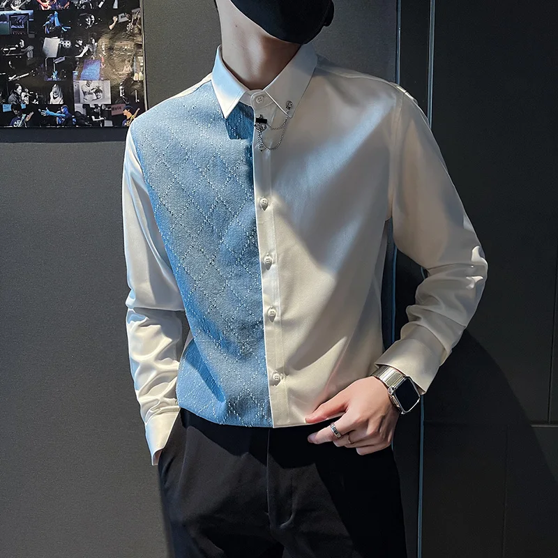 

2023 New Men's Fashion Casual Korean Version of Everything Double Match Gentleman Breathable British Style Summer Slim Guy Shirt