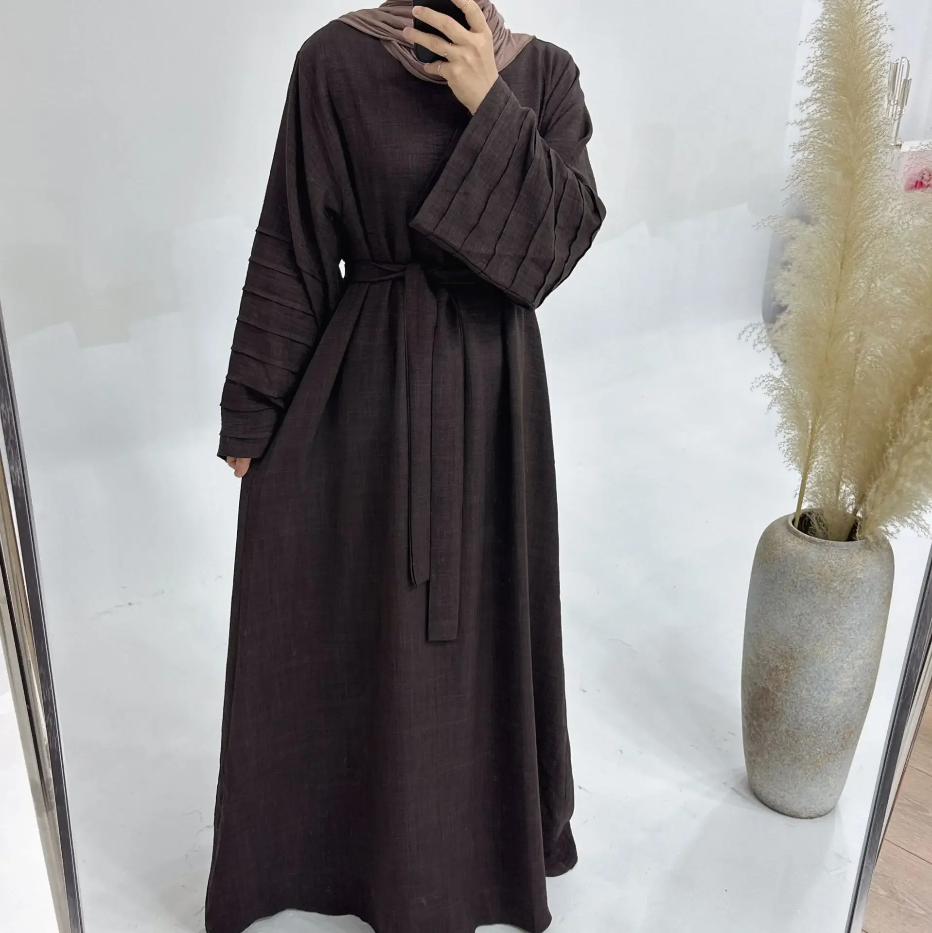 Muslim Dresses for Women Plain Loose Tiered Sleeves Closed Abaya Dubai Luxury Turkey Hijab Dress Ramadan Eid Islamic Clothing