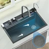 Nano Multifunctional Kitchen Sink Large Single Slot Integrated Digital Display Waterfall Faucet Soap Dispenser Cup Washer Pure 5