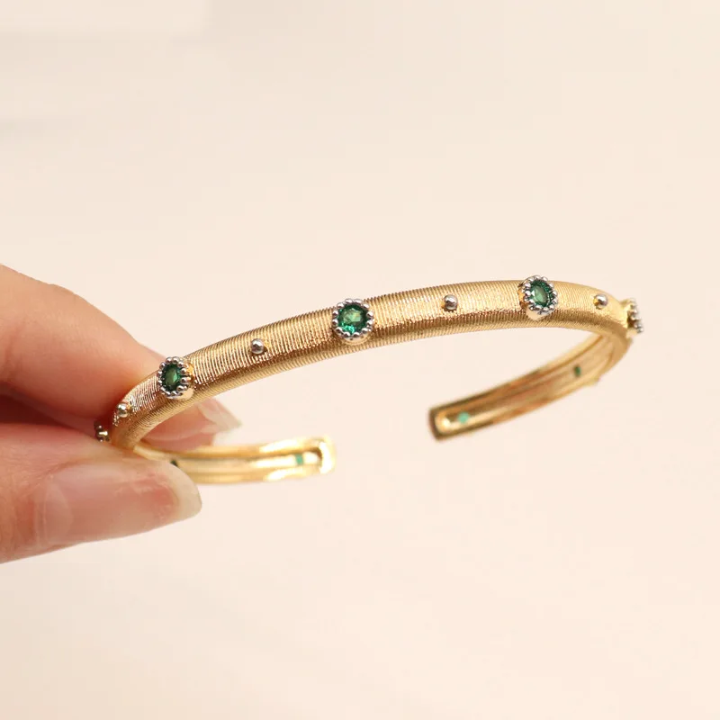 Famous Italian Craft 925 Sterling Silver Gems Emerald Ruby Sapphire Cuff Wristband Bangle Gold Luxury Italian Designer Jewelry