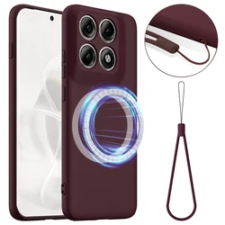 Custodia protettiva per telefono con cinturino in silicone liquido morbido magnetico e rivestimento in microfibra