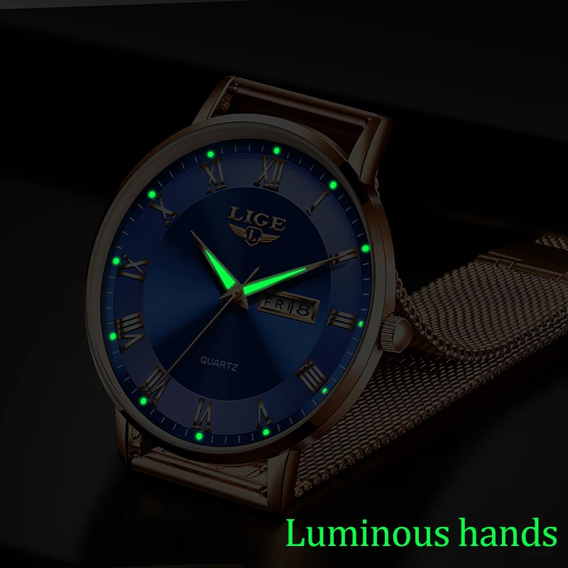 Elegant LIGE Women's Ultra-Thin Quartz Bracelet Watch with Date Display